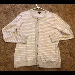 Jones New York Gray Knit Striped Button Up Cardigan Sweater XL